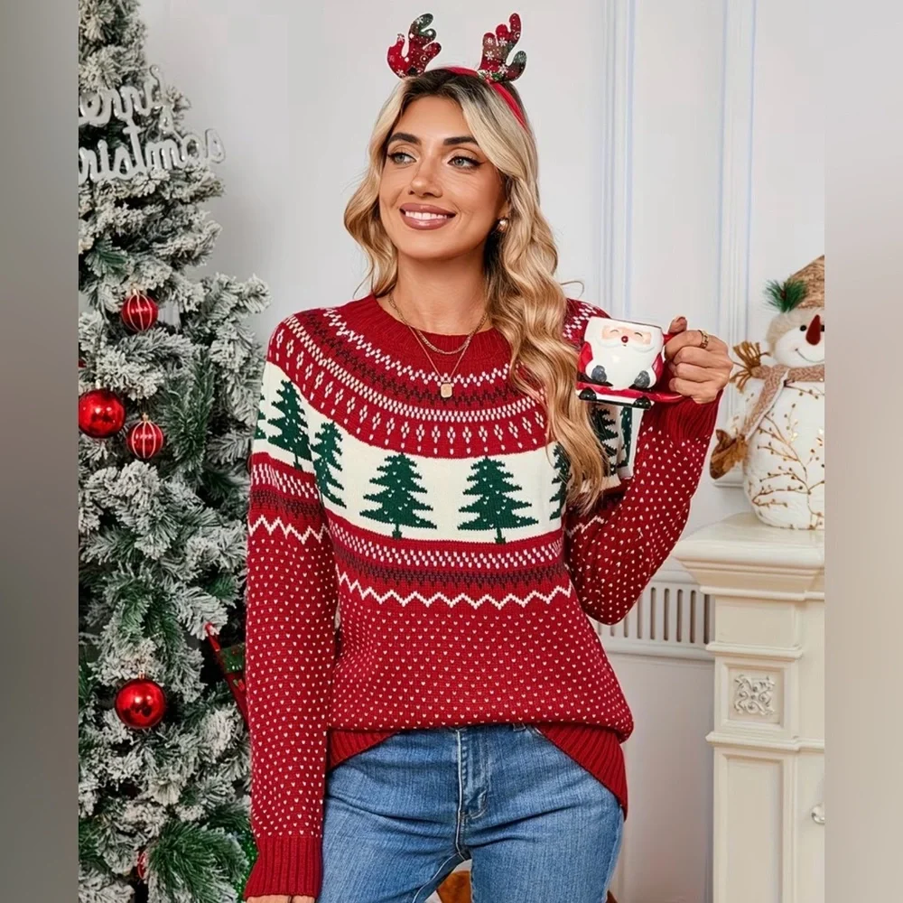 EUC Holiday Time Festive Christmas Tree Knit Sweater Size Large - Picture 5 of 13